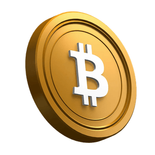 Angled Bitcoin (BTC) coin featured in the hero section layout