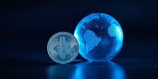 Digital currency displayed within the context of broader worldwide financial markets